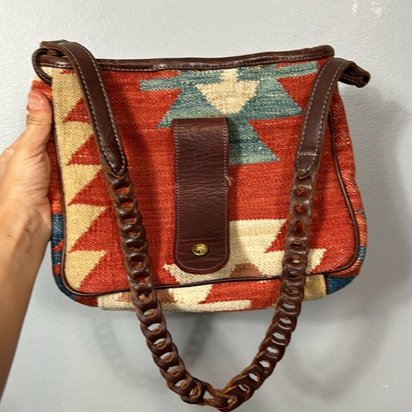 Leather Trim Tapestry Shoulder Bag - Picture 15 of 16
